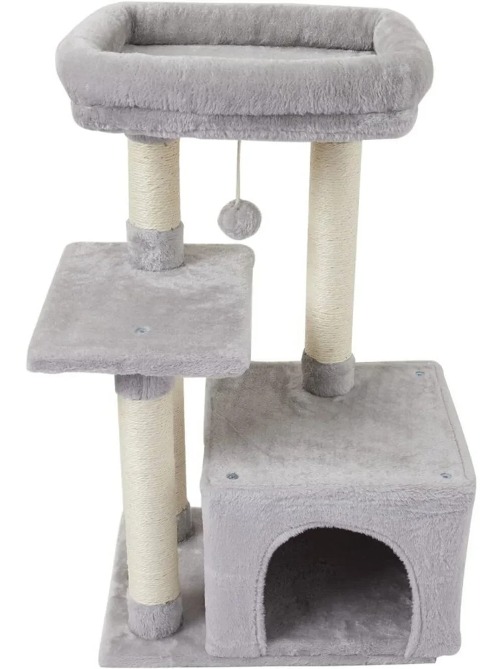 Adorable Cat Tree Condo with Sisal Scratching Posts & Jump Platform - Gray